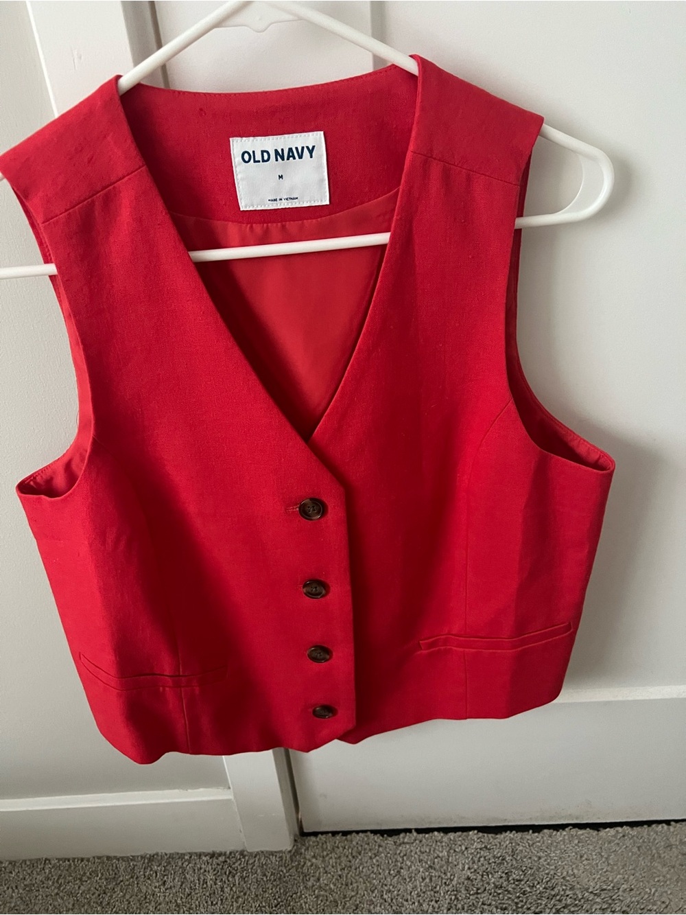 Old Navy Linen Blend Red Button Front Vest Size Medium